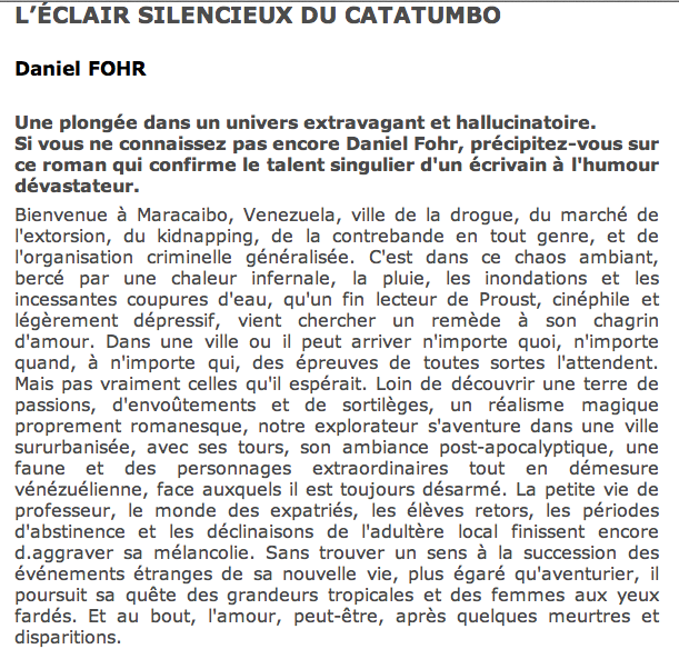 Critique L'éclair silencieux du Catatumbo