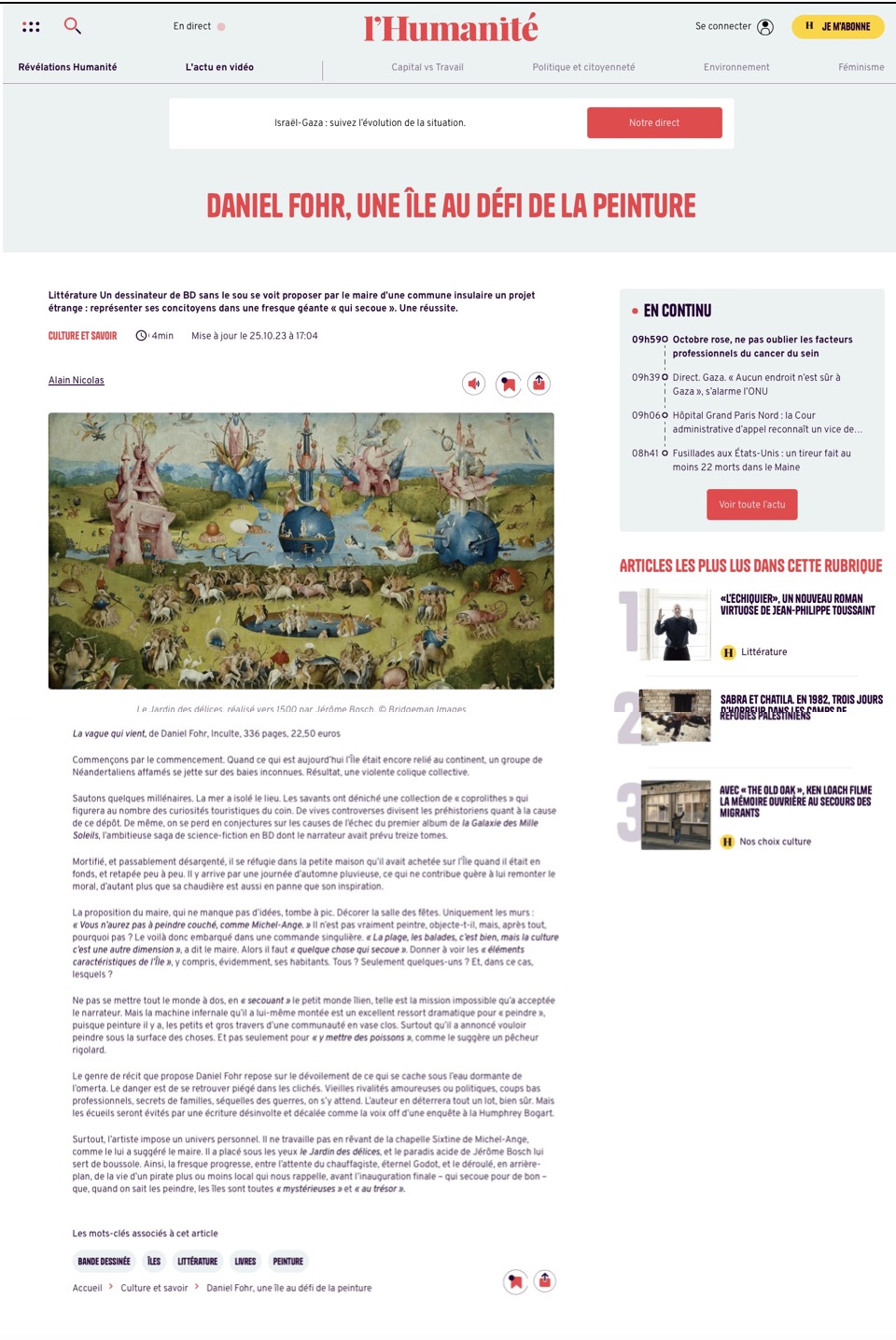 L'Humanité - Une île au fdéfi de la peinture